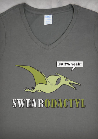 Swearodactyl – Women's Charcoal V-neck T-shirt