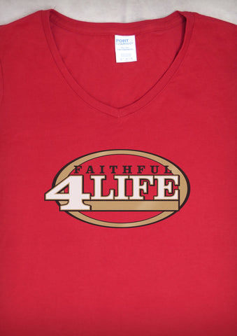 Faithful 4 Life – Women's Red V-neck T-shirt