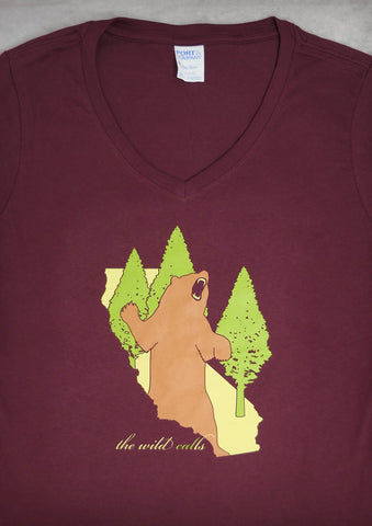 The Wild Calls (Bear) – Women's Maroon V-neck T-shirt