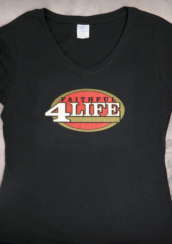 Faithful 4 Life – Women's Black V-neck T-shirt