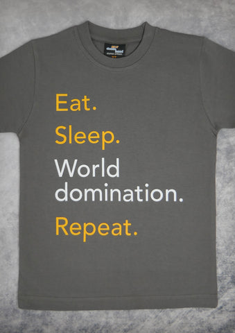 Eat Sleep World Domination Repeat – Youth Boy Charcoal Gray T-shirt