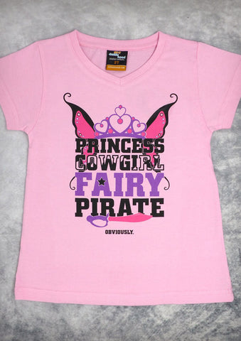 Princess Cowgirl Fairy Pirate – Youth Girl Pink Crew Neck T-shirt