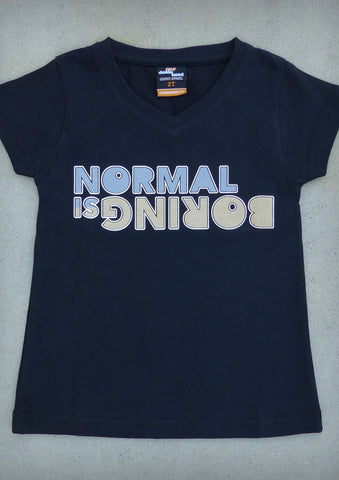 Normal is Boring – Youth Girl Black V-neck T-shirt