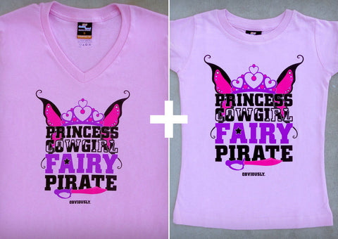 Princess Cowgirl Fairy Pirate Gift Set – Women's V-neck T-shirt + Youth Girl T-shirt